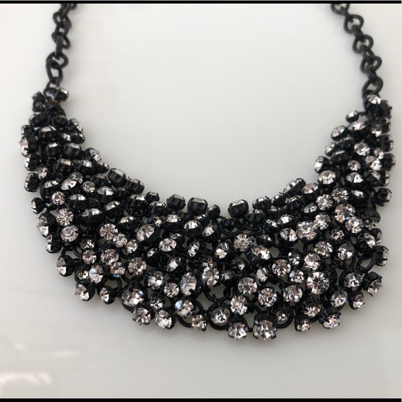 Black Statement Necklace Clear Jewels - Picture 2 of 4